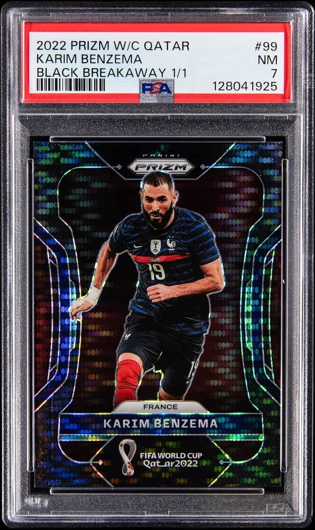 2022 Panini Prizm World Cup Qatar Black Breakaway Prizm Karim Benzema #99 1/1 card front
