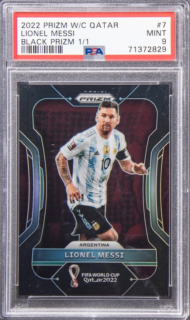 2022 Panini Prizm World Cup Qatar Black Prizm Lionel Messi #7 1/1 card front