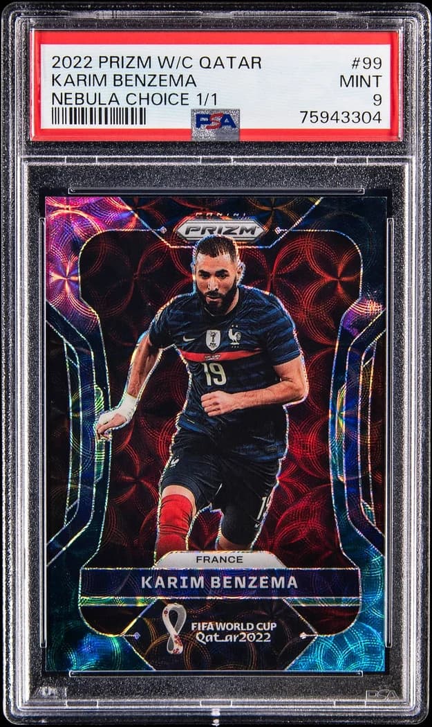 2022 Panini Prizm World Cup Qatar Nebula Choice Prizm Karim Benzema #99 1/1 card front