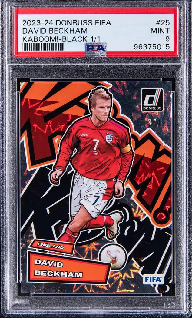 2023-24 Panini Donruss FIFA Kaboom! Black David Beckham #25 1/1 card front