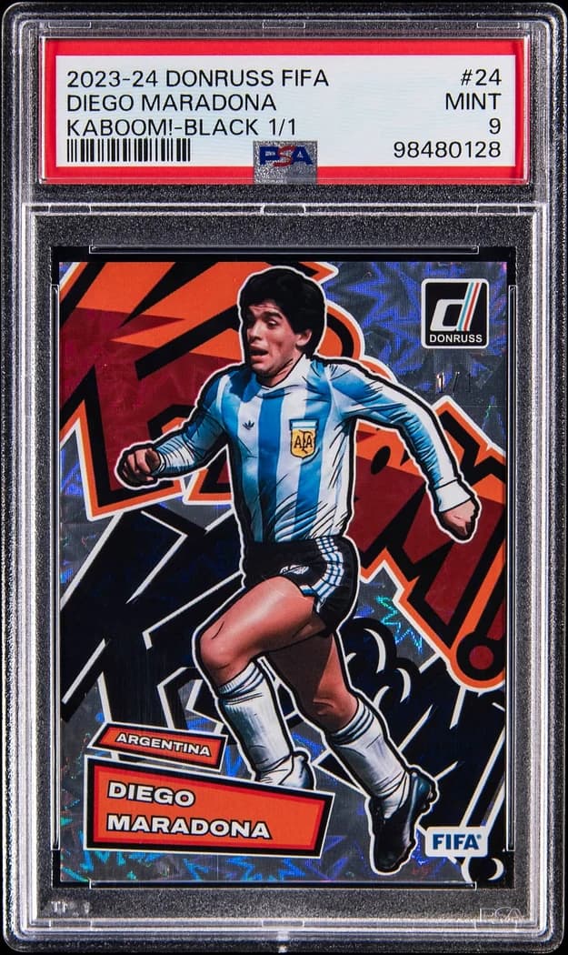 2023-24 Panini Donruss FIFA Kaboom! Black Diego Maradona #24 1/1 card front