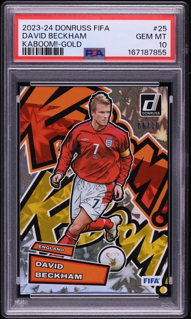 2023-24 Panini Donruss FIFA Kaboom! Gold David Beckham #25 /10 card front