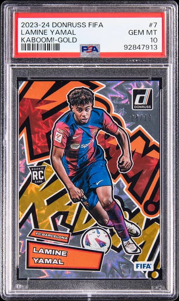 2023-24 Panini Donruss FIFA Kaboom! Gold Lamine Yamal #7 /10 card front