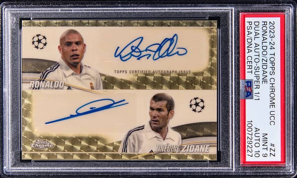 2023-24 Topps Chrome UEFA Club Competitions Chrome Dual Autographs SuperFractor Ronaldo / Zinedine Zidane #DA-ZZ 1/1 card front