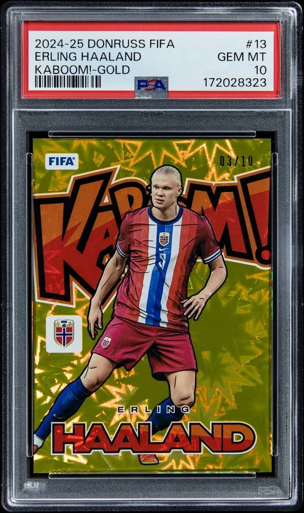 2024-25 Panini Donruss FIFA Kaboom! Gold Erling Haaland #13 /10 card front