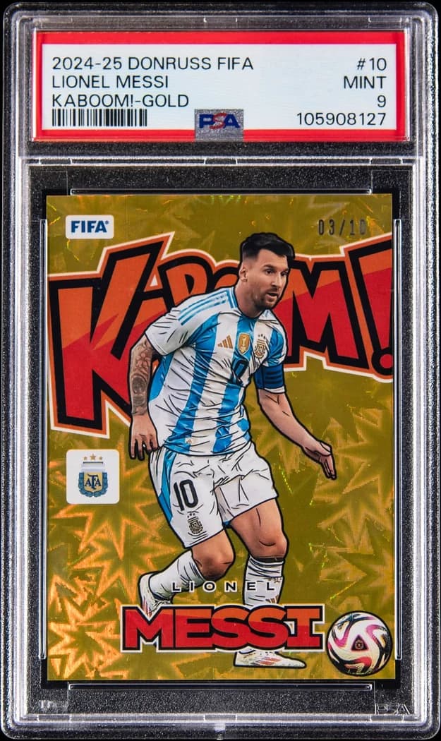 2024-25 Panini Donruss FIFA Kaboom! Gold Lionel Messi #10 /10 card front