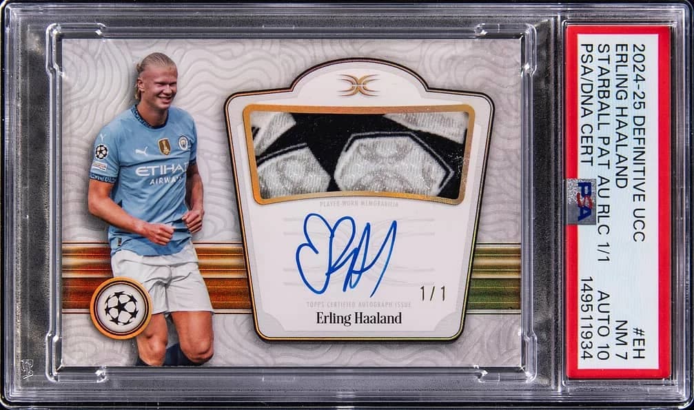 2024-25 Topps Definitive Collection UEFA Club Competitions Starball Patch Autograph Relics Erling Haaland #SPAV-EH 1/1 card front