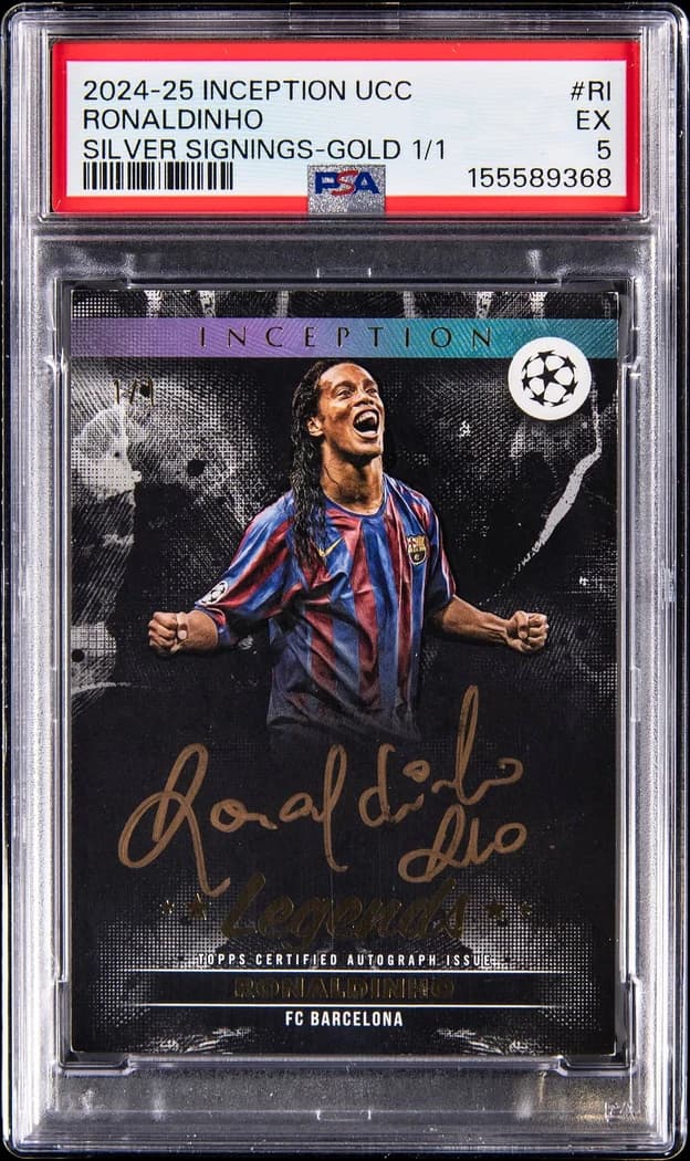 2024-25 Topps Inception UEFA Club Competitions Silver Signings Gold Ronaldinho #SSAL-RI 1/1 card front