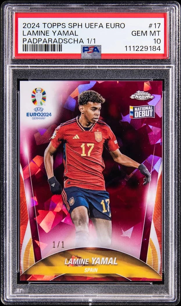 2024 Topps Chrome Sapphire UEFA EURO Padparadscha Sapphire Lamine Yamal #17 1/1 card front