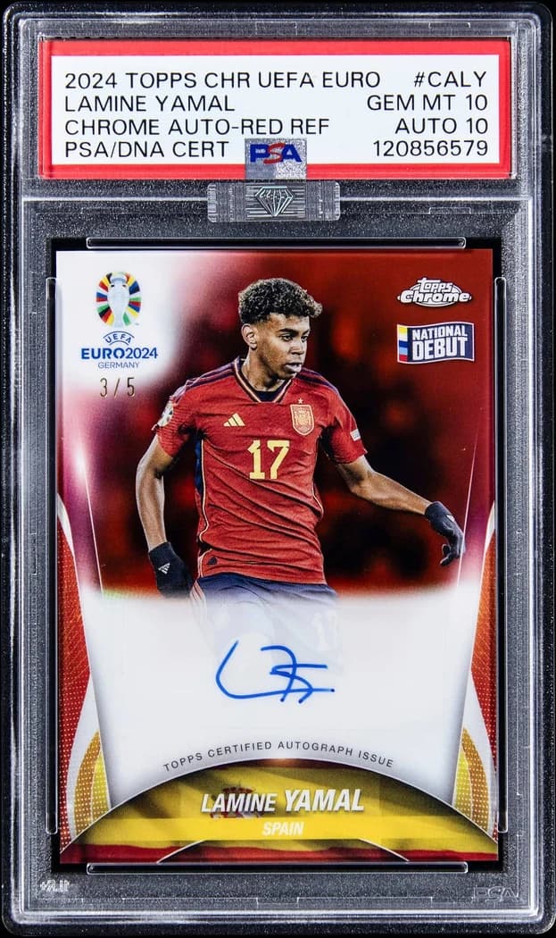 2024 Topps Chrome UEFA EURO Chrome Autographs Red Refractor Lamine Yamal #CA-LY /5 card front