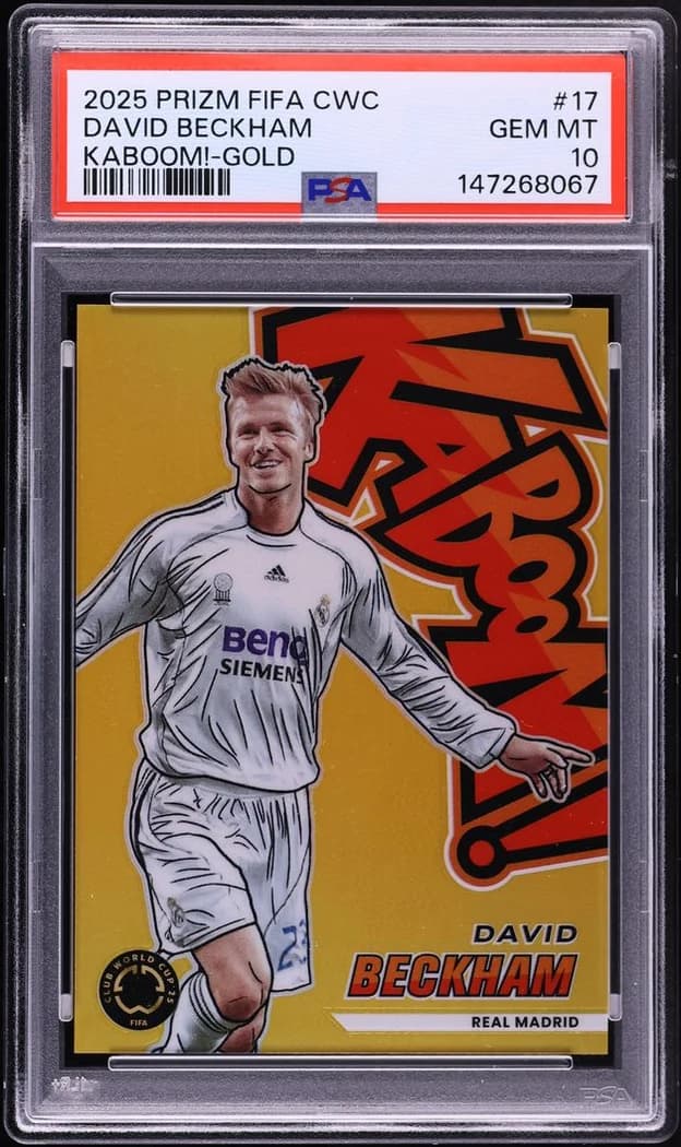 2025 Panini Prizm FIFA Club World Cup Kaboom! Gold Prizm David Beckham #17 /10 card front