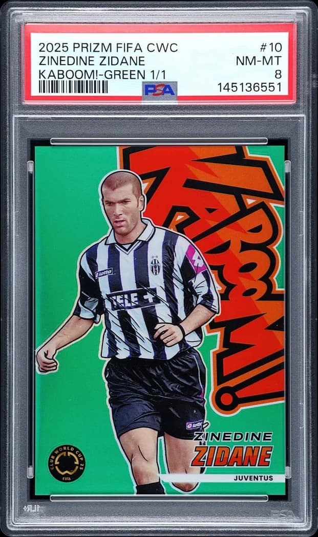 2025 Panini Prizm FIFA Club World Cup Kaboom! Green Zinedine Zidane #10 1/1 card front