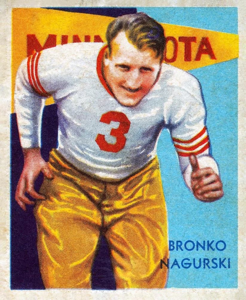 1935 National Chicle Football Bronko Nagurski #34; representative card photograph; finish, patch, autograph and individual-copy details may differ