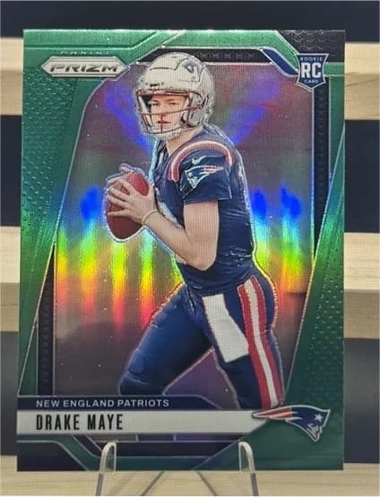 2024 Panini Prizm Drake Maye; representative card photograph; finish, patch, autograph and individual-copy details may differ