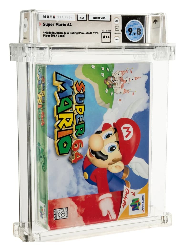 Super Mario 64 sealed copy graded Wata 9.8 A++, sold by Heritage in July 2021