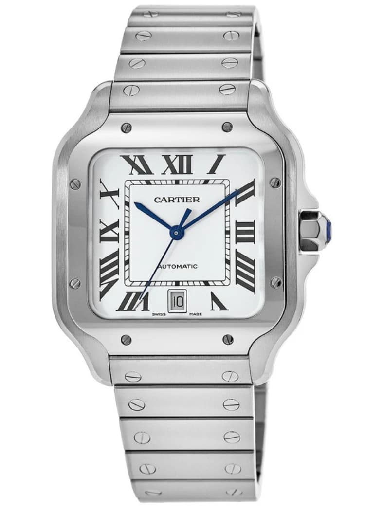 Cartier Santos de Cartier ref. WSSA0018, Large model, silvered opaline dial, watch front