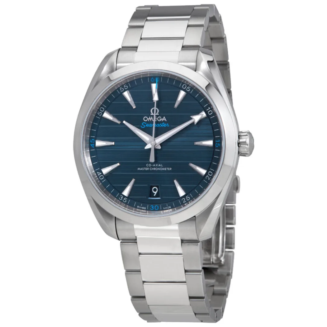 Omega Seamaster Aqua Terra 150M ref. 220.10.41.21.03.001, blue teak dial, date at 6, watch front