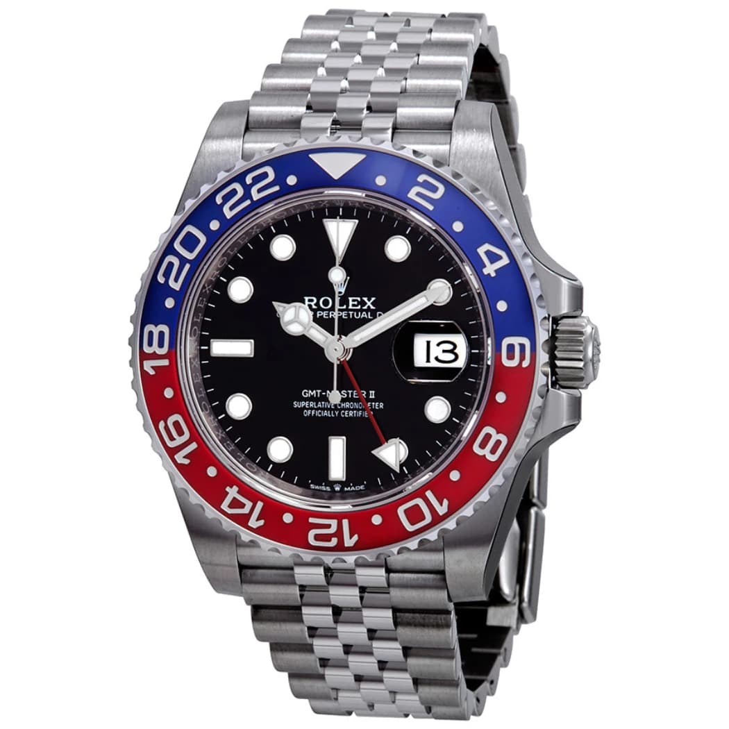 Rolex GMT-Master II ref. 126710BLRO, Pepsi bezel, Jubilee bracelet, watch front