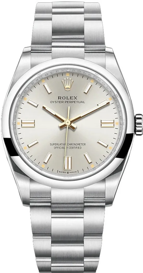 Rolex Oyster Perpetual 36 ref. 126000, silver sunray dial, watch front
