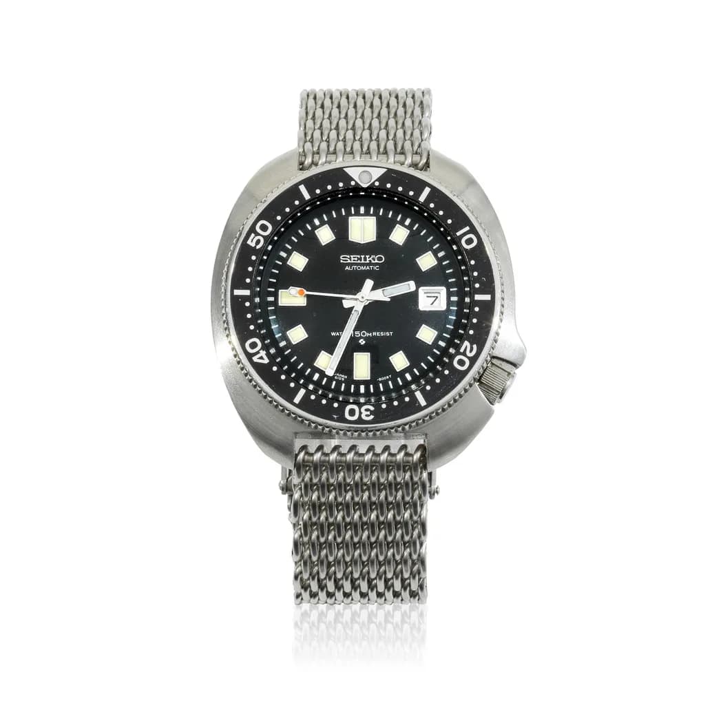 Seiko 6105-8110 Captain Willard, asymmetric cushion case, black dial, watch front