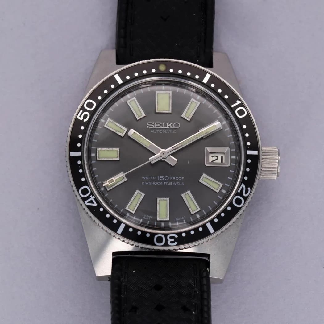 Seiko 62MAS ref. 6217-8001 big crown, gray dial, watch front