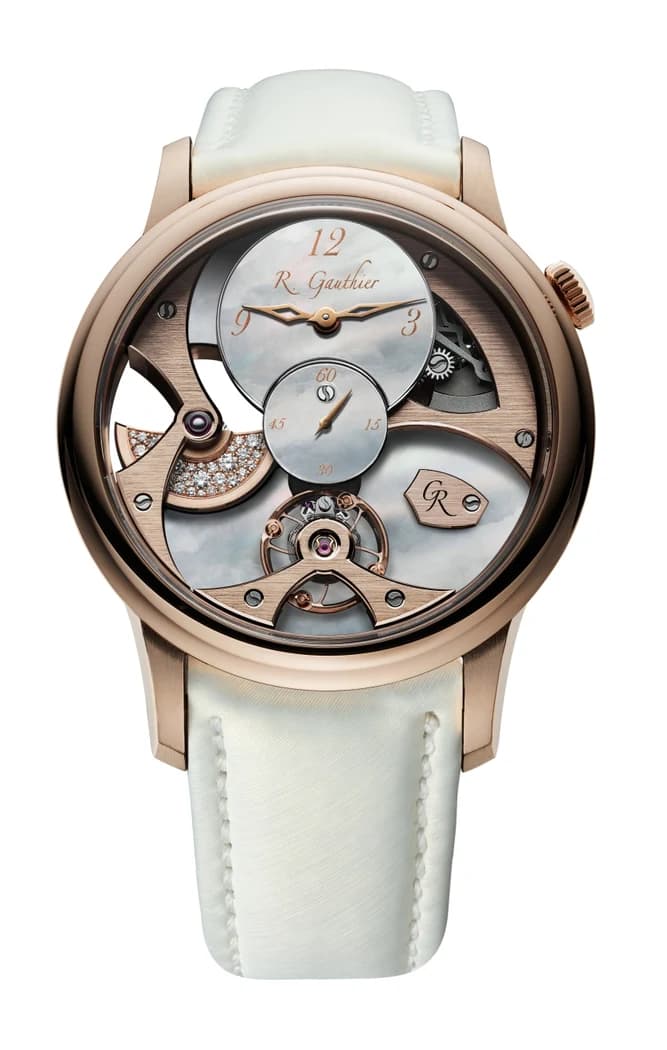 Romain Gauthier Insight Micro-Rotor Lady (Rose gold, white mother-of-pearl dial), watch front