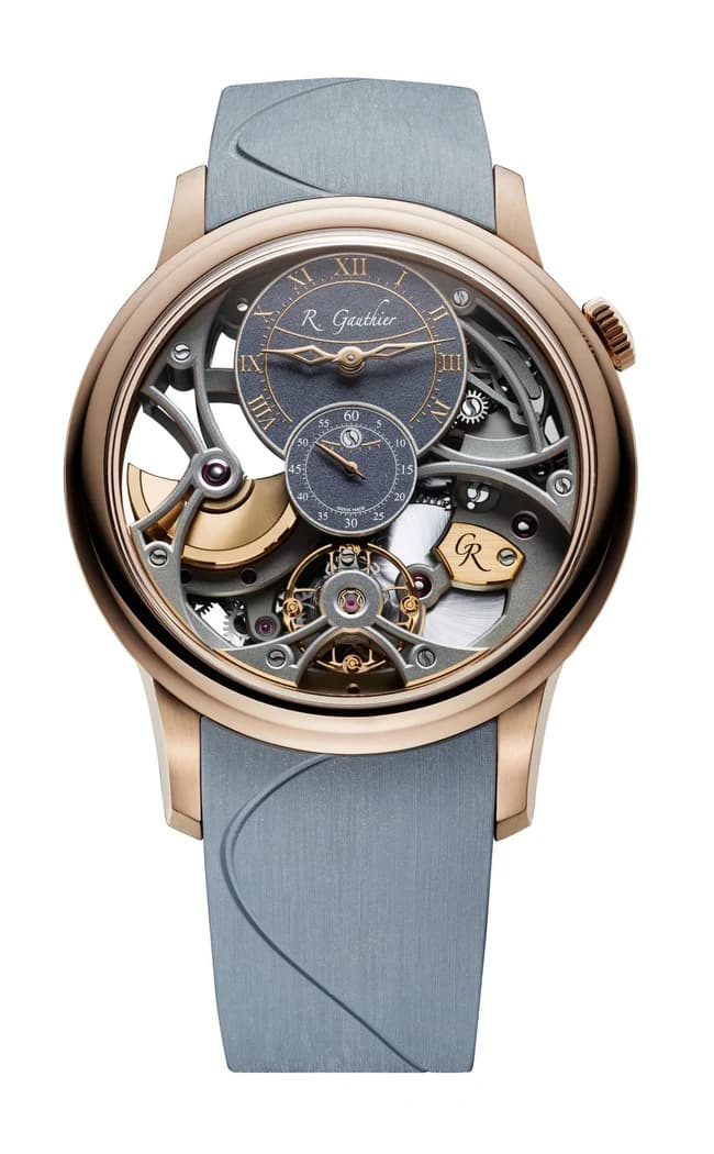 Romain Gauthier Insight Micro-Rotor Squelette Red Gold (Rose gold, grey openworked dial), watch front