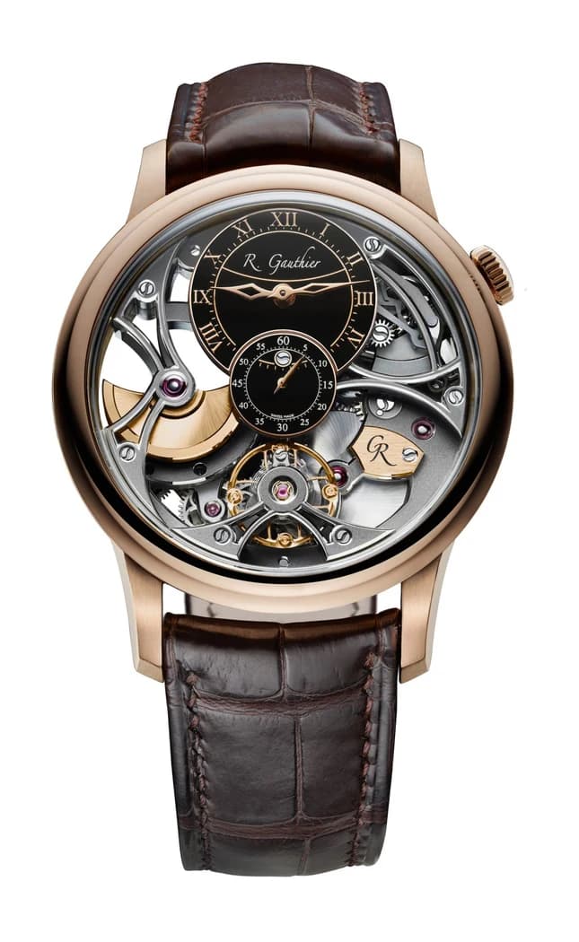 Romain Gauthier Insight Micro-Rotor Squelette Red Gold (Rose gold, black openworked dial), watch front