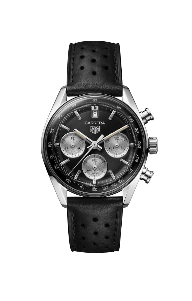 TAG Heuer Carrera Chronograph 39 Glassbox ref. CBS2210.FC6534, black reverse-panda dial, watch front