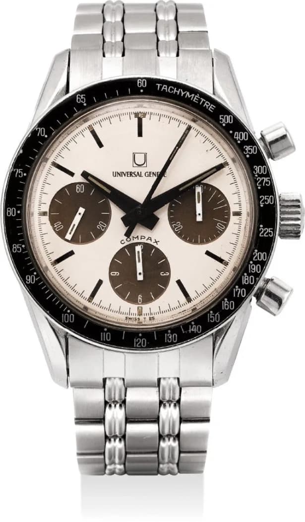 Universal Genève Compax 'Nina Rindt' ref. 885103/02, white panda dial, watch front