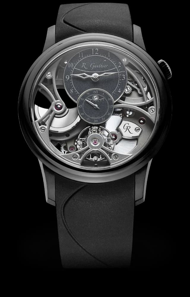 Romain Gauthier Insight Micro-Rotor Squelette Black Titanium ref. MON00344 watch front
